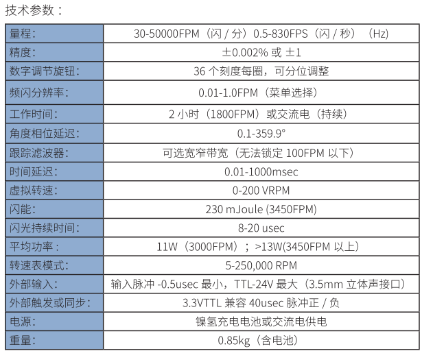 VBX技术参数.png 美国蒙拿多VBX 振动分析频闪仪